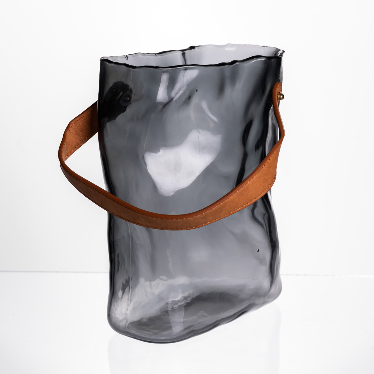 Подарункова скляна ваза сумочка з ручкою 18×9×25 (см) декоративна Сірий HP-19-157-2