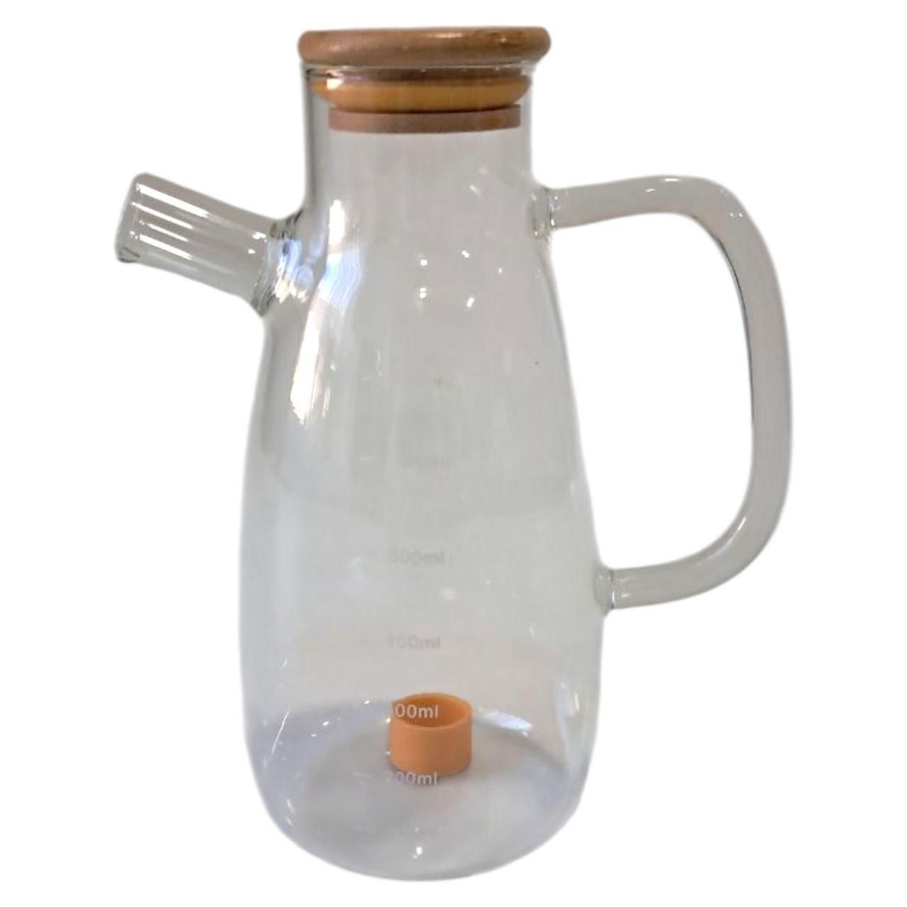 Скляна пляшка для олії та оцту з носиком і дозатором 650 мл, кришка з дерева, квадратна ручка HP-34-1-650