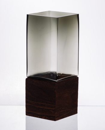 Скляна декоративна ваза квадратна, стильна ваза скло з деревом для квітів прозора HP-32-8