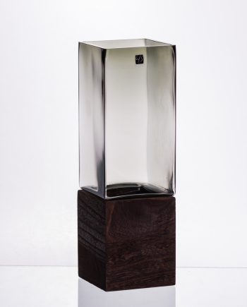 Скляна декоративна ваза квадратна, стильна ваза скло з деревом для квітів прозора HP-32-7