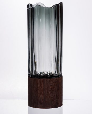 Скляна декоративна ваза циліндр, стильна ваза скло з деревом для квітів прозора HP-32-4