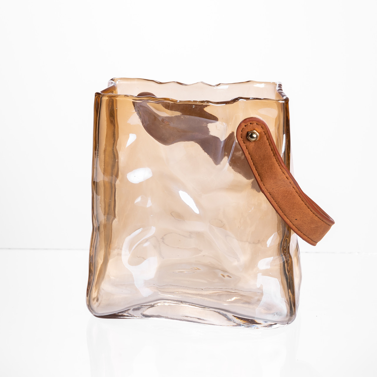 Скляна ваза сумочка з ручкою 13×7×16.5 (см) декоративна ваза для квітів 1 (л) Коричневий HP-19-155-1