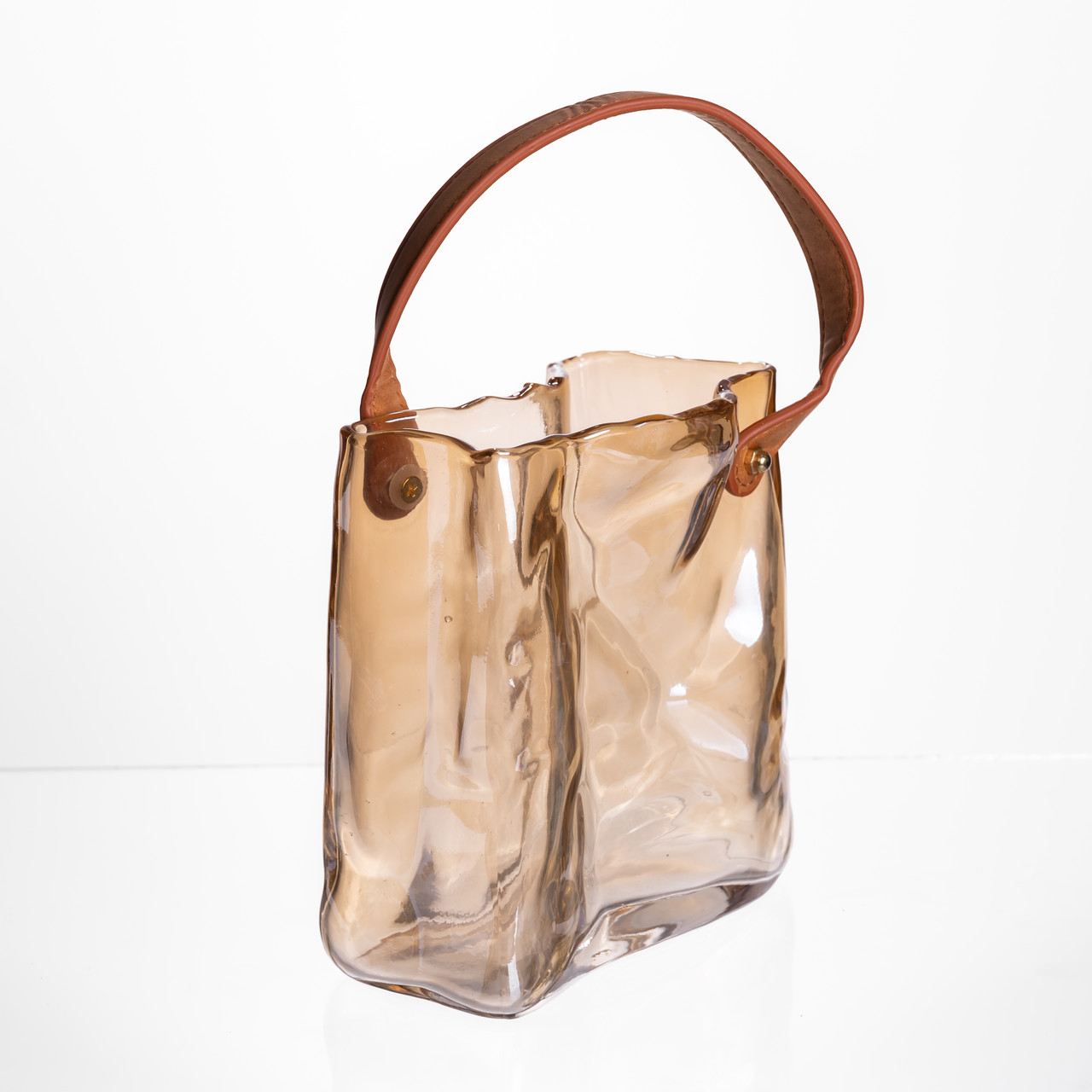 Скляна ваза сумочка з ручкою 13×7×16.5 (см) декоративна ваза для квітів 1 (л) Коричневий HP-19-155-1