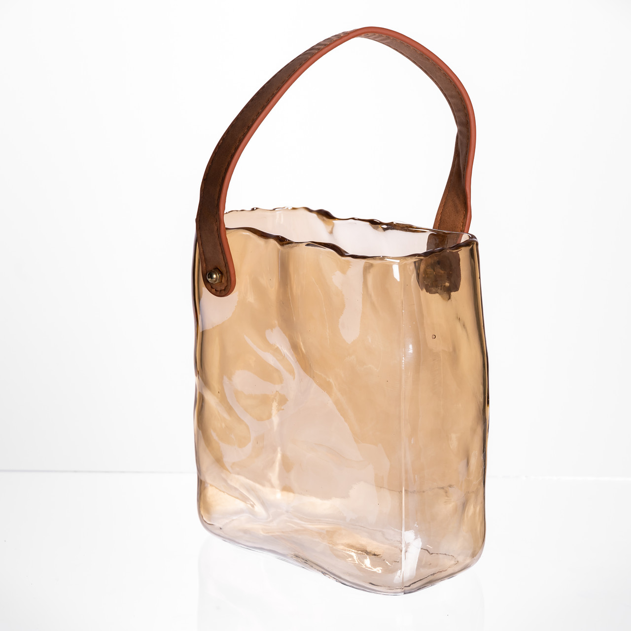 Скляна ваза сумочка з ручкою 16×8×18.5 (см) декоративна ваза для квітів 2 (л) Коричневий HP-19-156-1