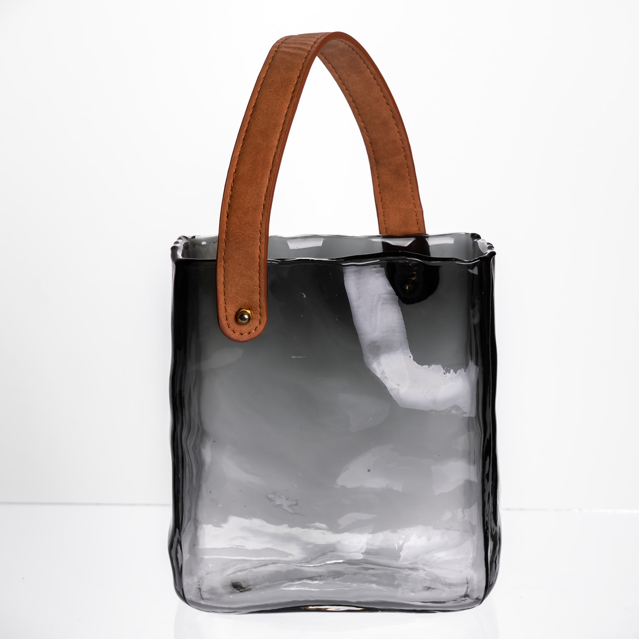 Скляна ваза сумочка з ручкою 16×8×18.5 (см) декоративна Сірий HP-19-156-2