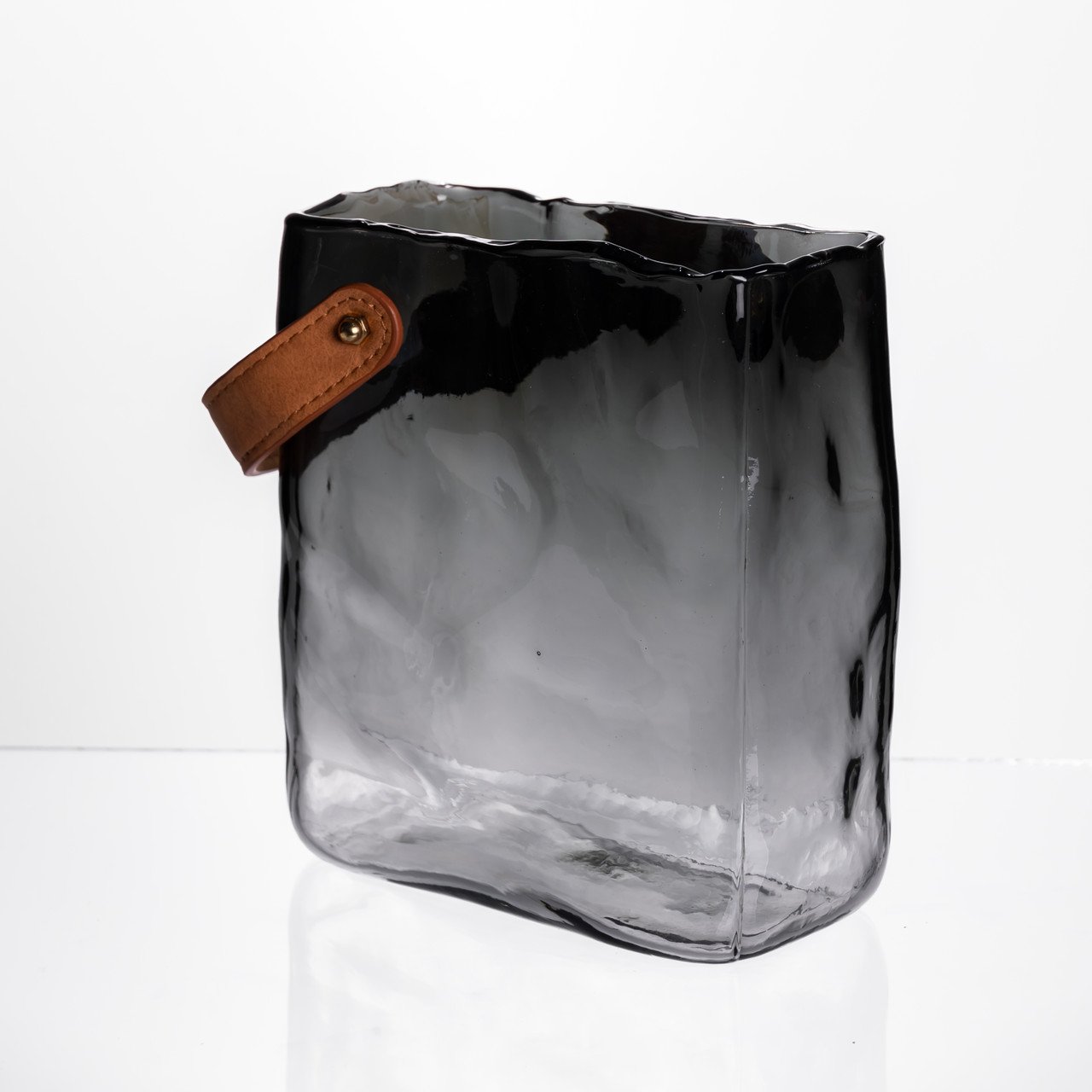 Скляна ваза сумочка з ручкою 16×8×18.5 (см) декоративна Сірий HP-19-156-2