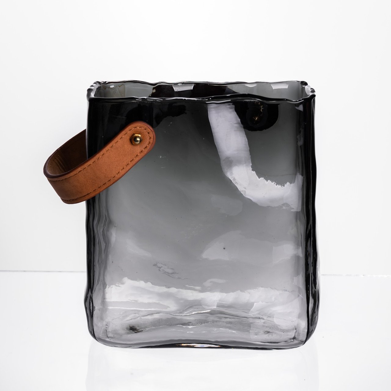 Скляна ваза сумочка з ручкою 16×8×18.5 (см) декоративна Сірий HP-19-156-2