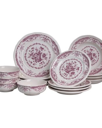 Столовий набір посуду тарілок 16 (шт) на 4 персони Bissi порцеляновий, обідній столовий сервіз тарілок Рожевий YY78-2A