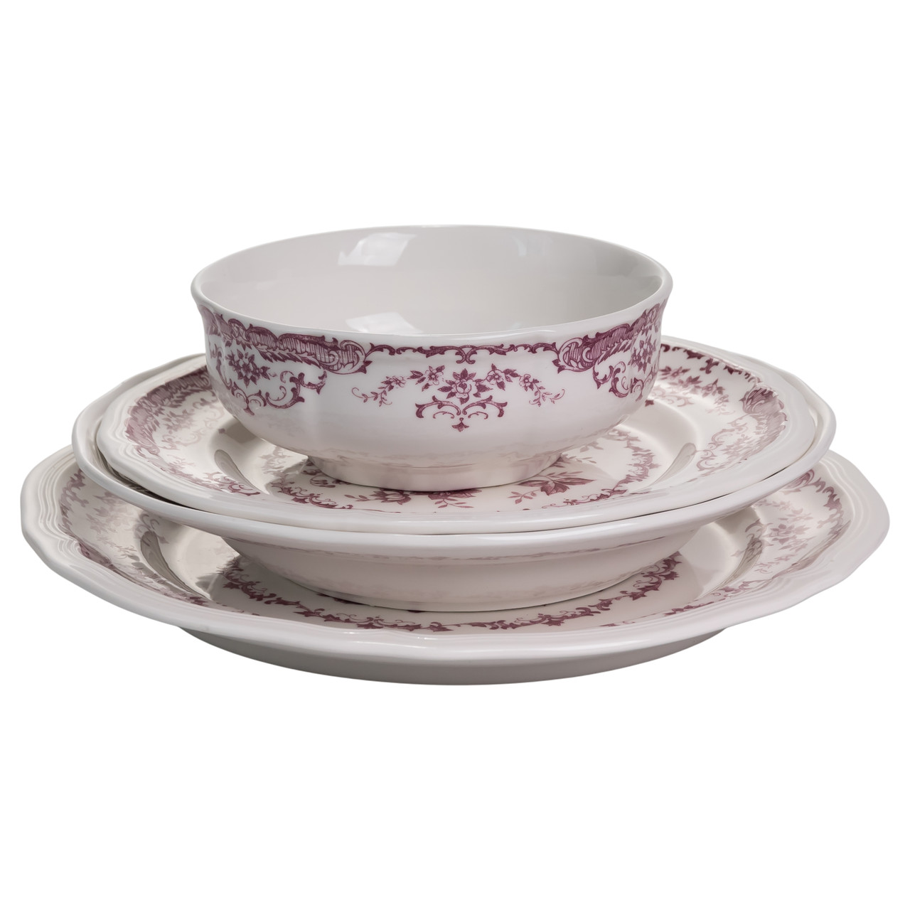 Столовий набір посуду тарілок 16 (шт) на 4 персони Bissi порцеляновий, обідній столовий сервіз тарілок Рожевий YY78-2A