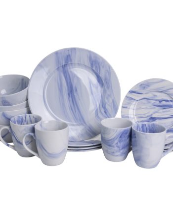 Столовий набір посуду тарілок і чашок 16 предметів на 4 особи Marble Clara порцеляновий Синій MD-16-3B