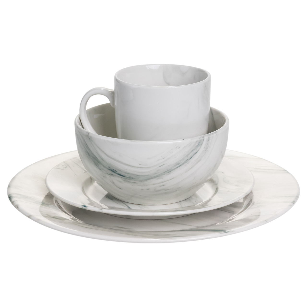 Столовий набір посуду тарілок і чашок 16 предметів на 4 персони Marmor порцеляновий, обідній столовий сервіз тарілок MD-16-2G