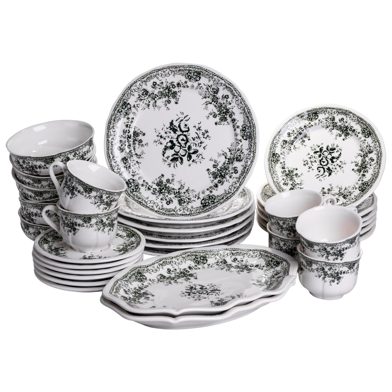 Столовий набір посуду 32 предмети на 6 осіб Vintage Elegant порцеляновий Чорний YY78-7A