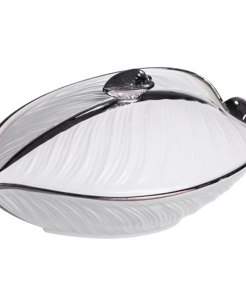 Супниця 800 (мл) порцелянова 26×18×14 (см) з кришкою Білий з сріблом XL-4074AS