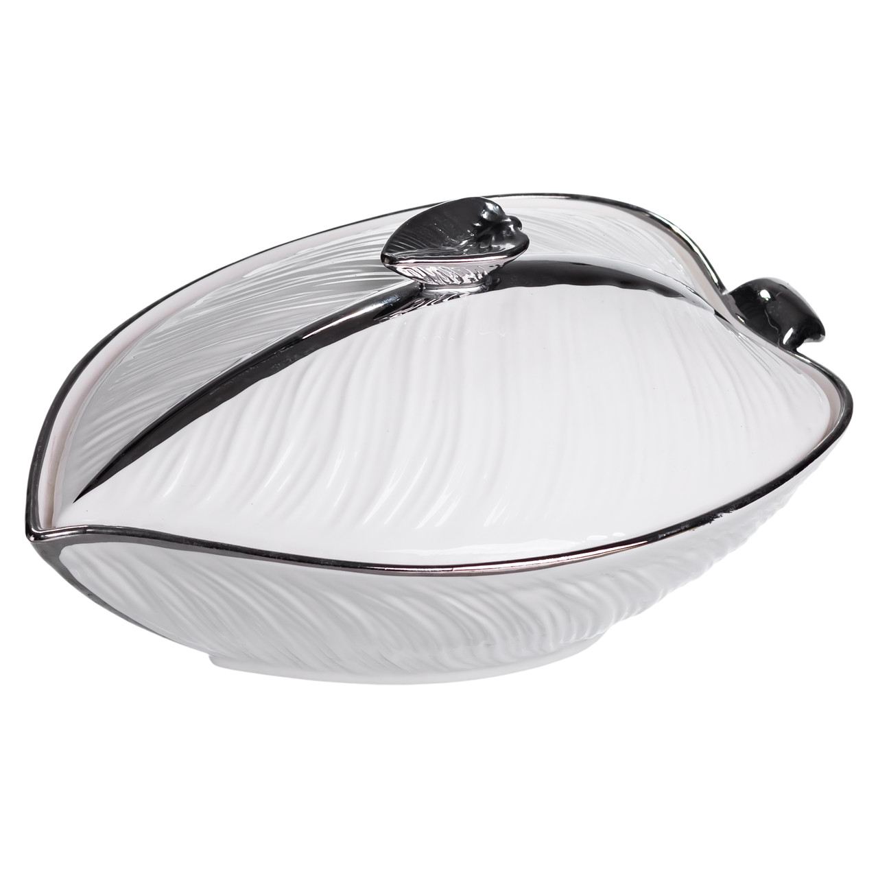 Супниця 800 (мл) порцелянова 26×18×14 (см) з кришкою Білий з сріблом XL-4074AS