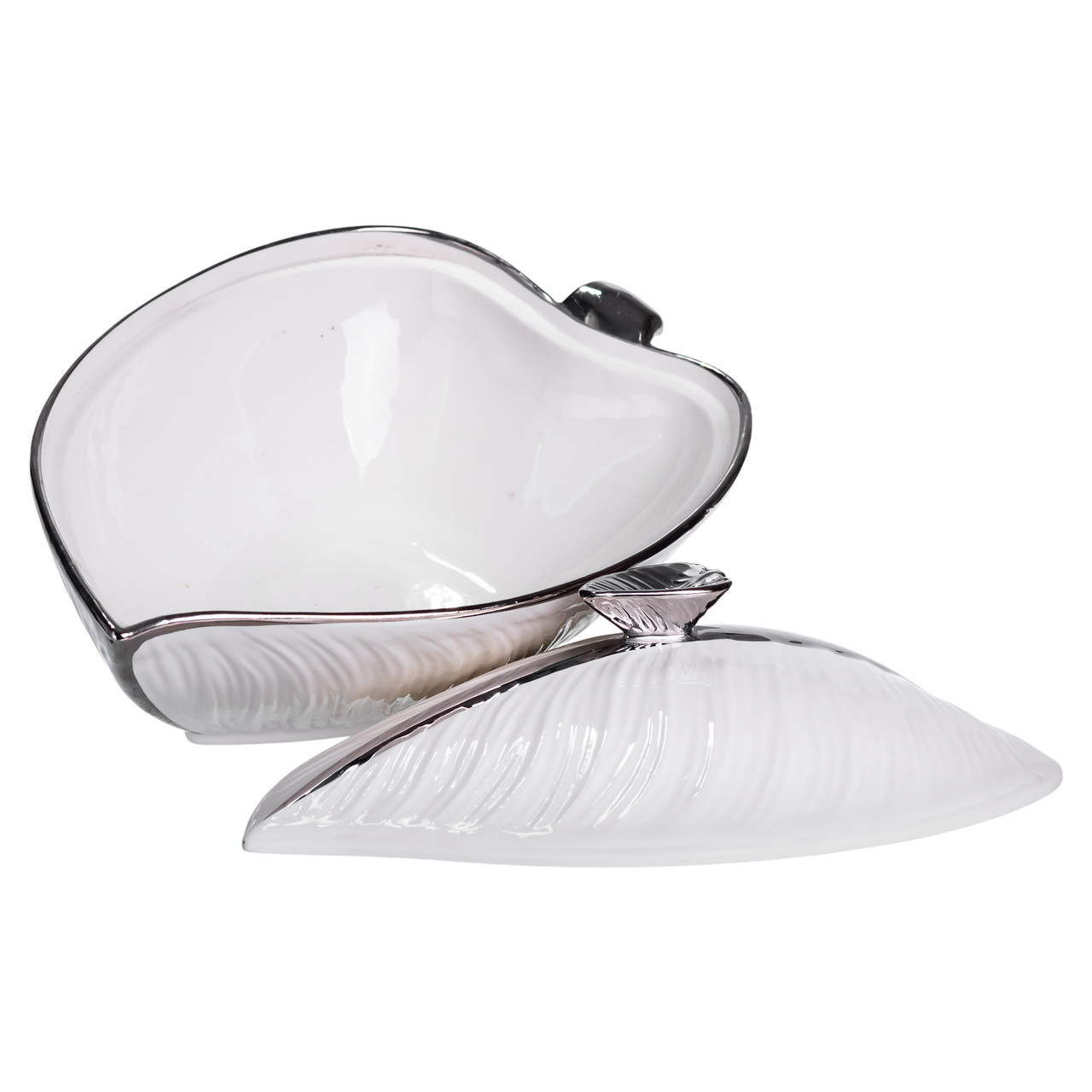 Супниця 800 (мл) порцелянова 26×18×14 (см) з кришкою Білий з сріблом XL-4074AS