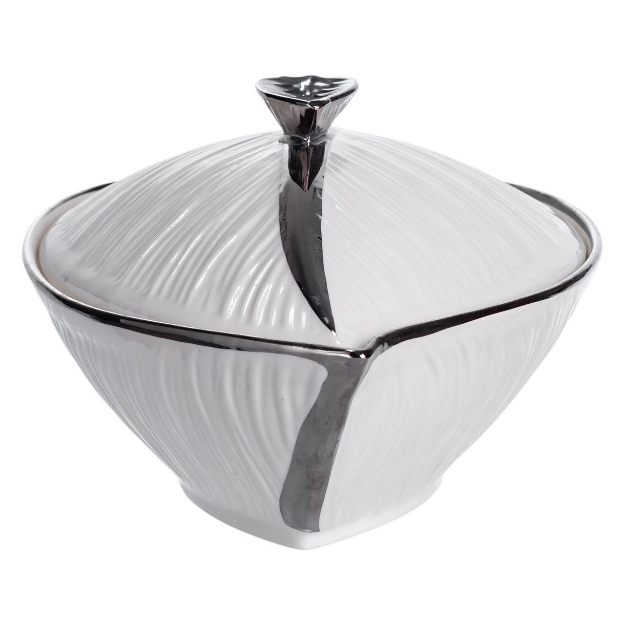 Супниця 800 (мл) порцелянова 26×18×14 (см) з кришкою Білий з сріблом XL-4074AS