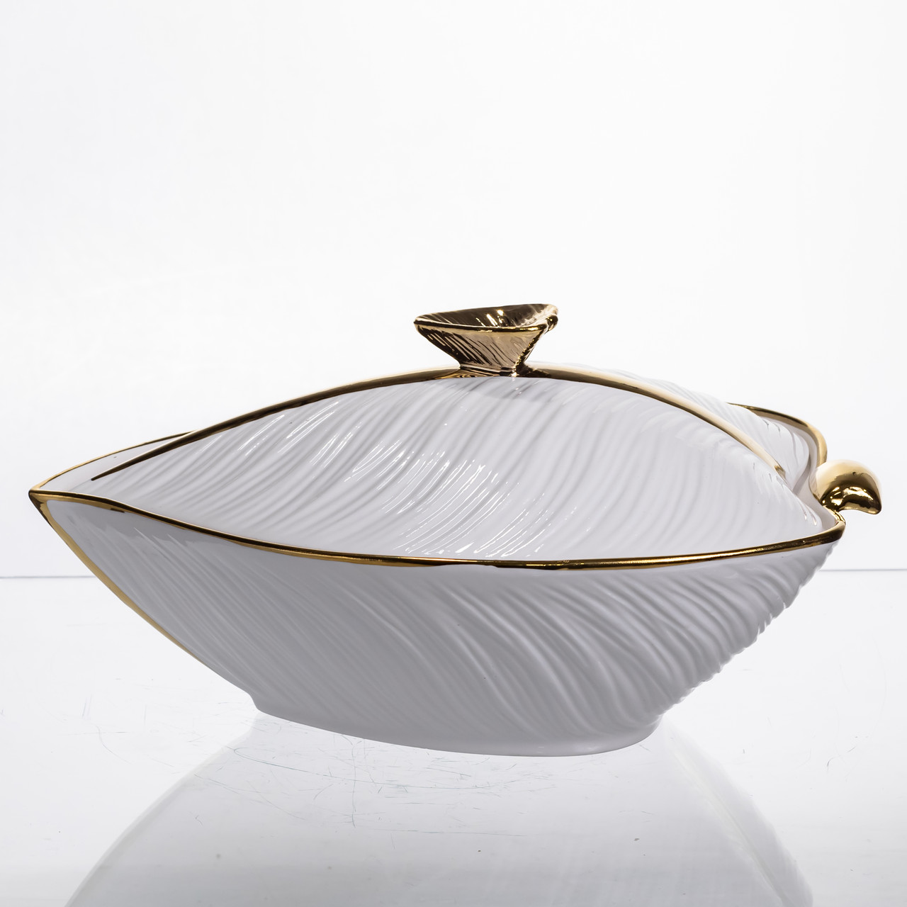 Супниця 800 (мл) каструля 26×18×14 (см) з кришкою Білий з золотом