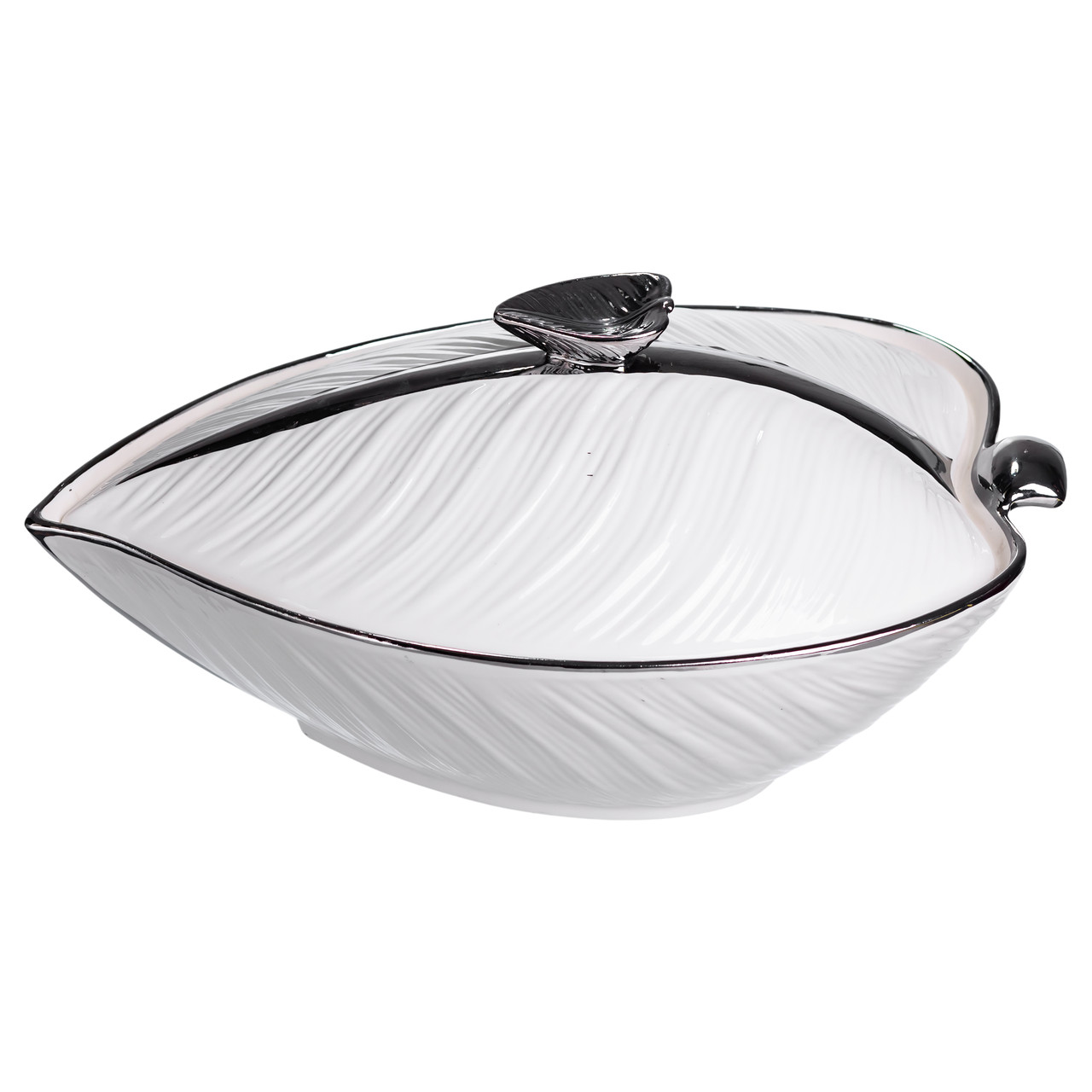 Супниця 800 (мл) порцелянова 32×21×16 (см) з кришкою Білий з сріблом XL-4054AS