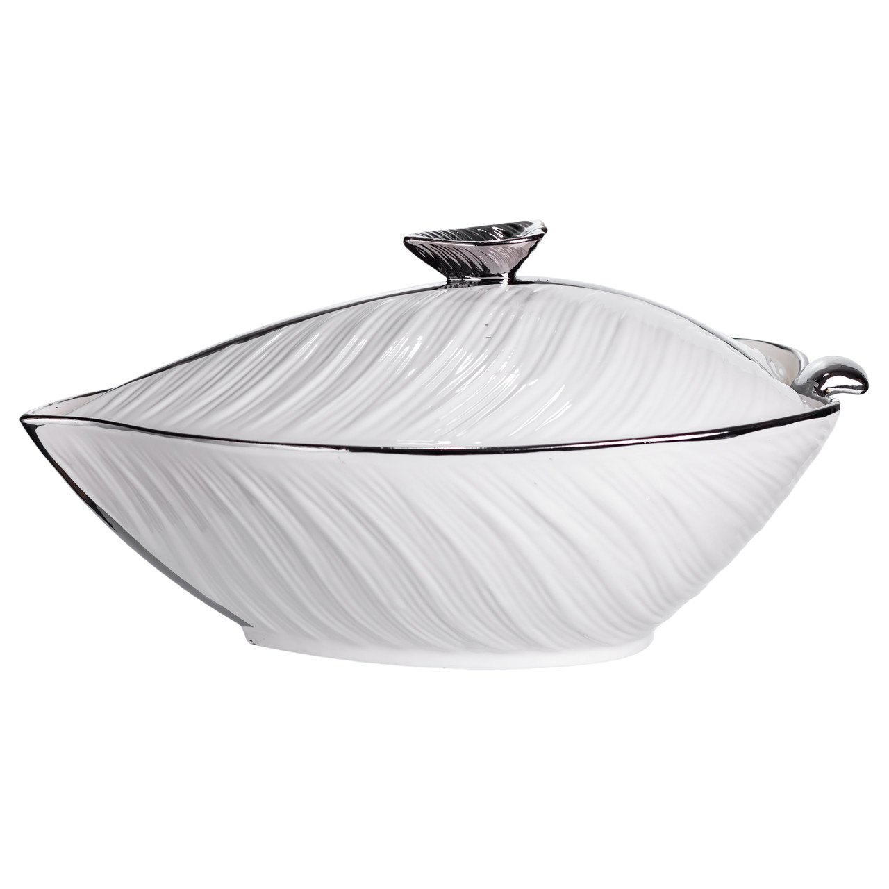 Супниця 800 (мл) порцелянова 32×21×16 (см) з кришкою Білий з сріблом XL-4054AS