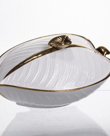 Супниця 800 (мл) порцелянова 32×21×16 (см) з кришкою Біла з золотом XL-4054AG