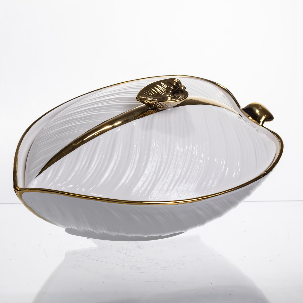 Супниця 800 (мл) порцелянова 32×21×16 (см) з кришкою Біла з золотом XL-4054AG