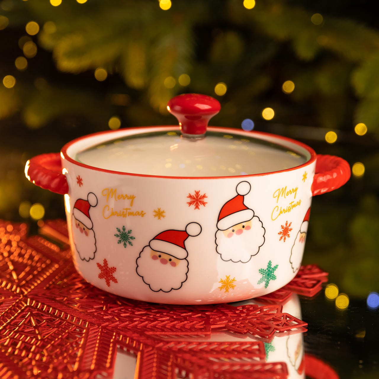 Супниця порцелянова Santa новорічна 800 (мл) з кришкою Yiwu FM-CS-9A