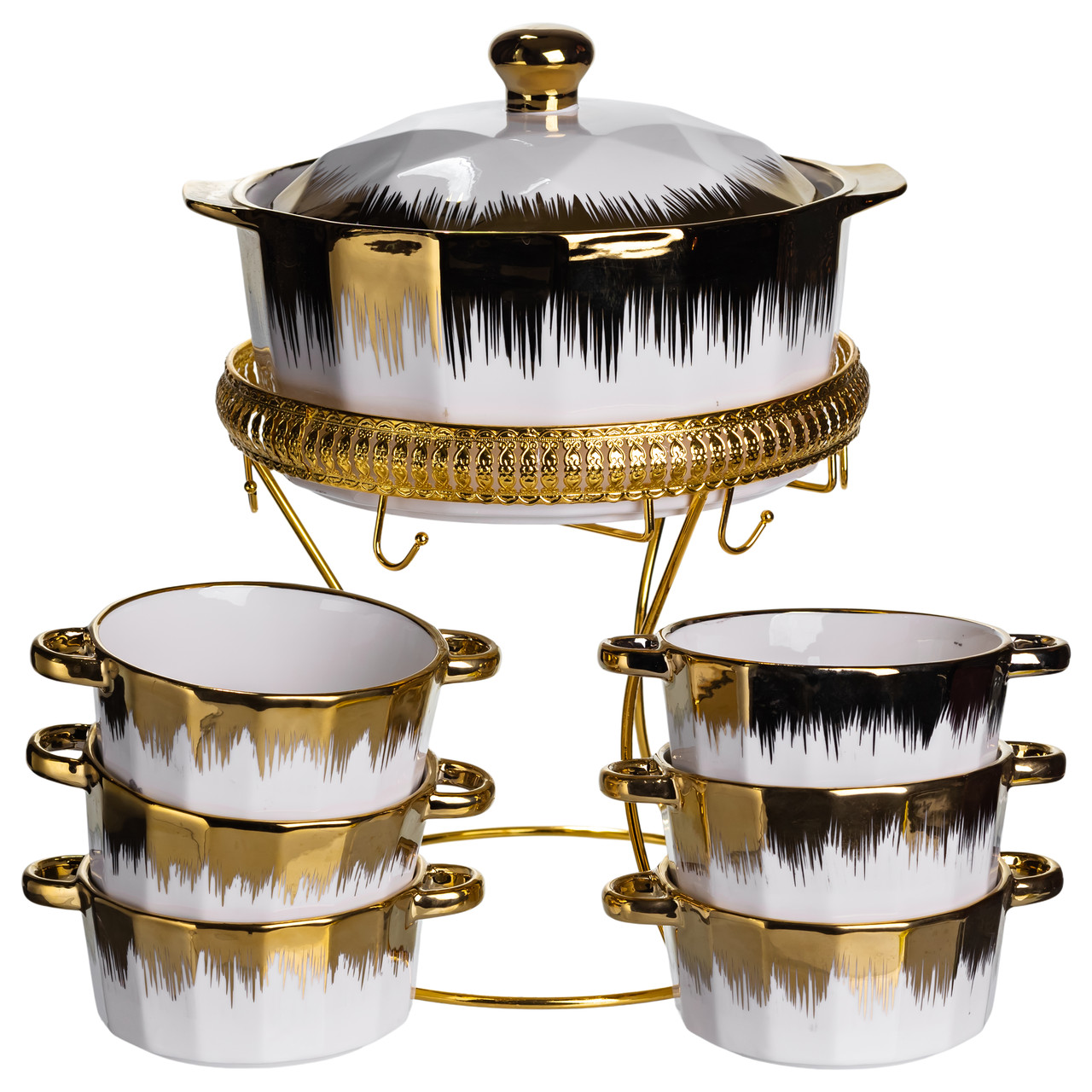 Суповий сервіз на 6 персон супниця 2 (л) на підставці з бульйонницями 300 (мл) тарілки для супу ML-T35