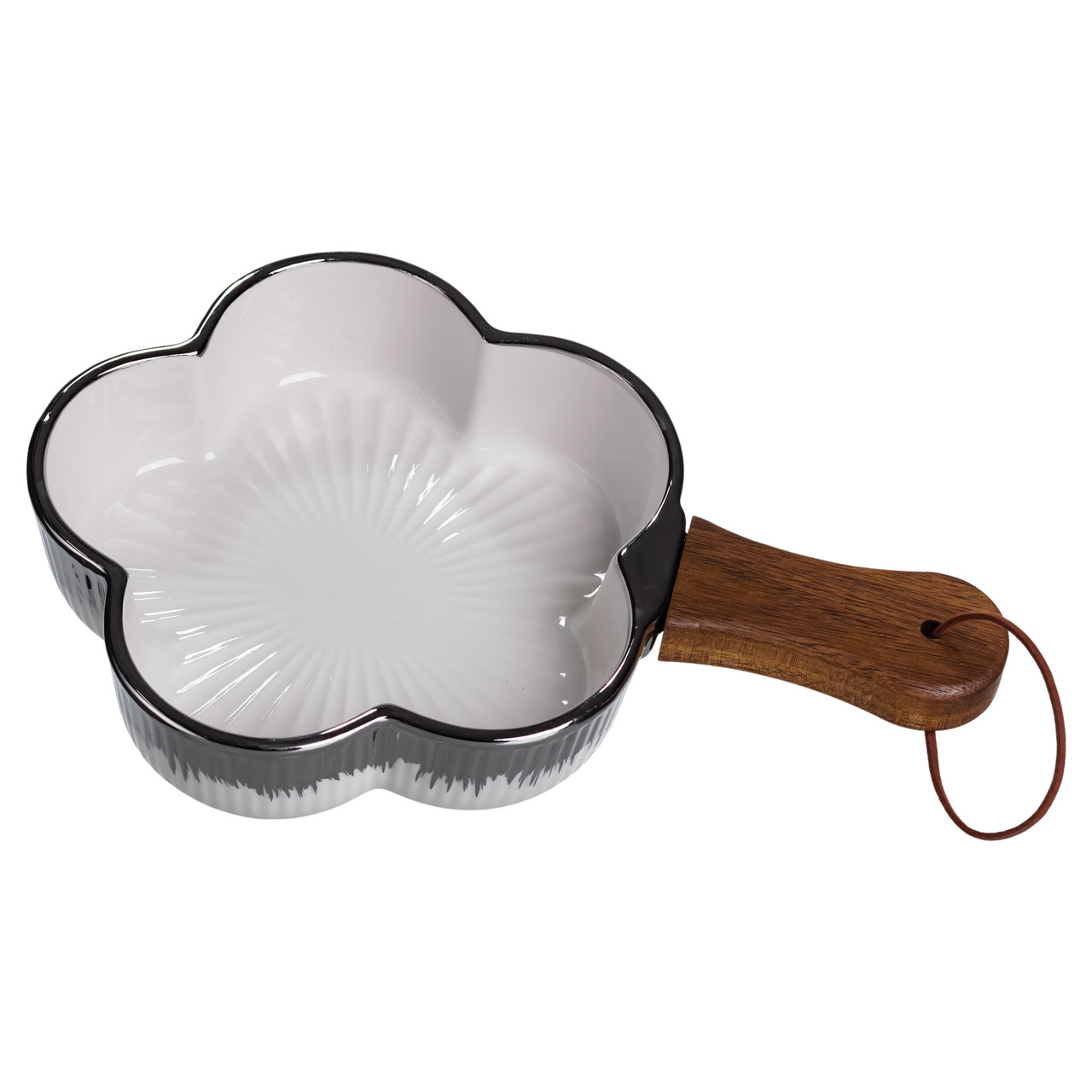 Тарілка порцелянова глибока з ручкою Квітка 24×16×4 (см) блюдо сервірувальне з ручкою для подачі тарілка сковорода Срібло ZJH-13-3