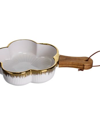 Тарілка порцелянова глибока з ручкою Квітка 24×16×4 (см) блюдо сервірувальне з ручкою для подачі тарілка сковорода Золото ZJH-13-1