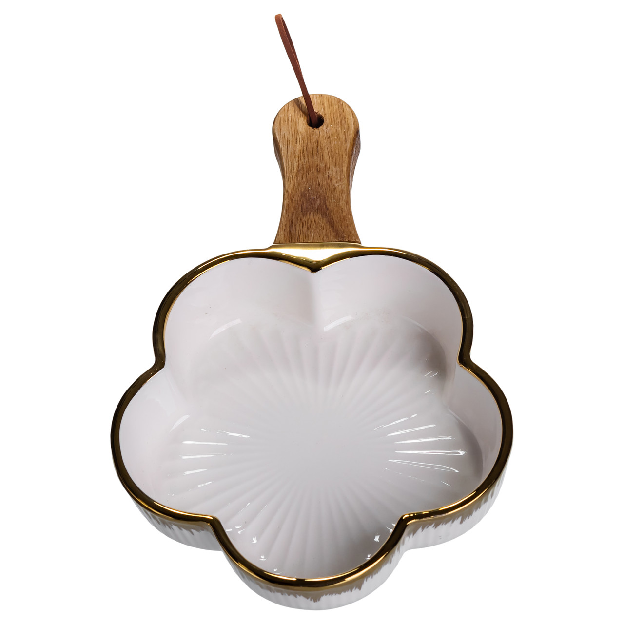 Тарілка порцелянова глибока з ручкою Квітка 24×16×4 (см) блюдо сервірувальне з ручкою для подачі тарілка сковорода Золото ZJH-13-1