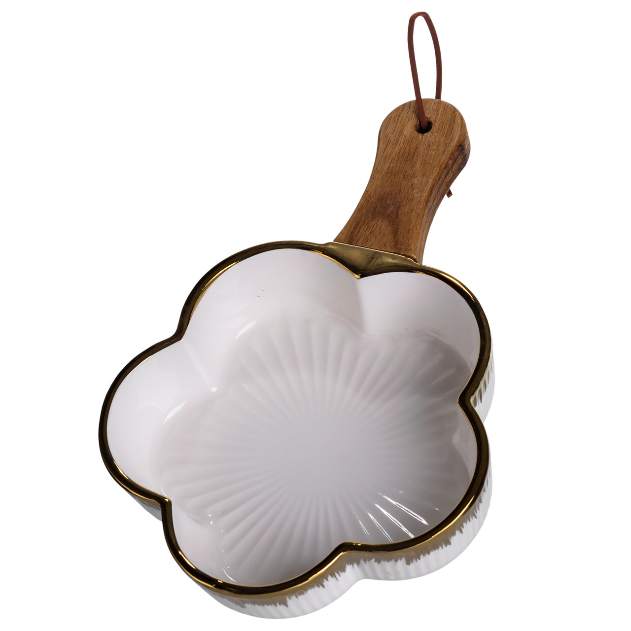 Тарілка порцелянова глибока з ручкою Квітка 24×16×4 (см) блюдо сервірувальне з ручкою для подачі тарілка сковорода Золото ZJH-13-1