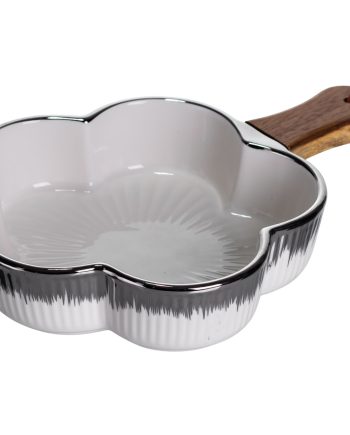 Тарілка порцелянова глибока з ручкою Квітка 27×20×5 (см) блюдо сервірувальне з ручкою для подачі тарілка сковорода Срібло ZJH-13-4