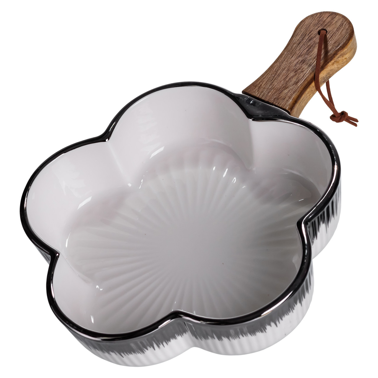 Тарілка порцелянова глибока з ручкою Квітка 27×20×5 (см) блюдо сервірувальне з ручкою для подачі тарілка сковорода Срібло ZJH-13-4