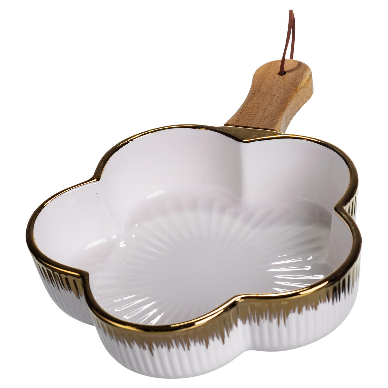 Тарілка порцелянова глибока з ручкою Квітка 27×20×5 (см) блюдо сервірувальне з ручкою для подачі тарілка сковорода Золото ZJH-13-2