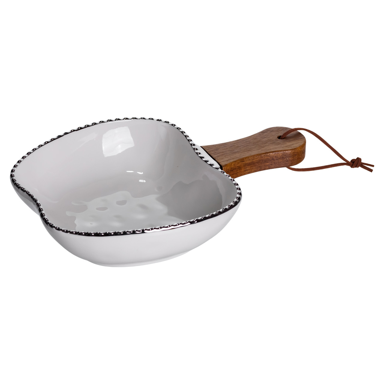 Тарілка порцелянова глибока з ручкою Яблуко 23×16×4 (см) блюдо сервірувальне з ручкою для подачі тарілка сковорода Срібло ZJH-15-1