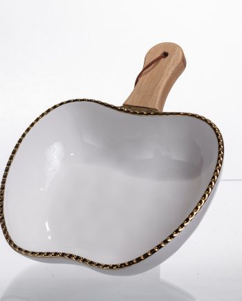 Тарілка порцелянова глибока з ручкою Яблуко 25×20×5 (см) з ручкою Золото ZJH-14-2