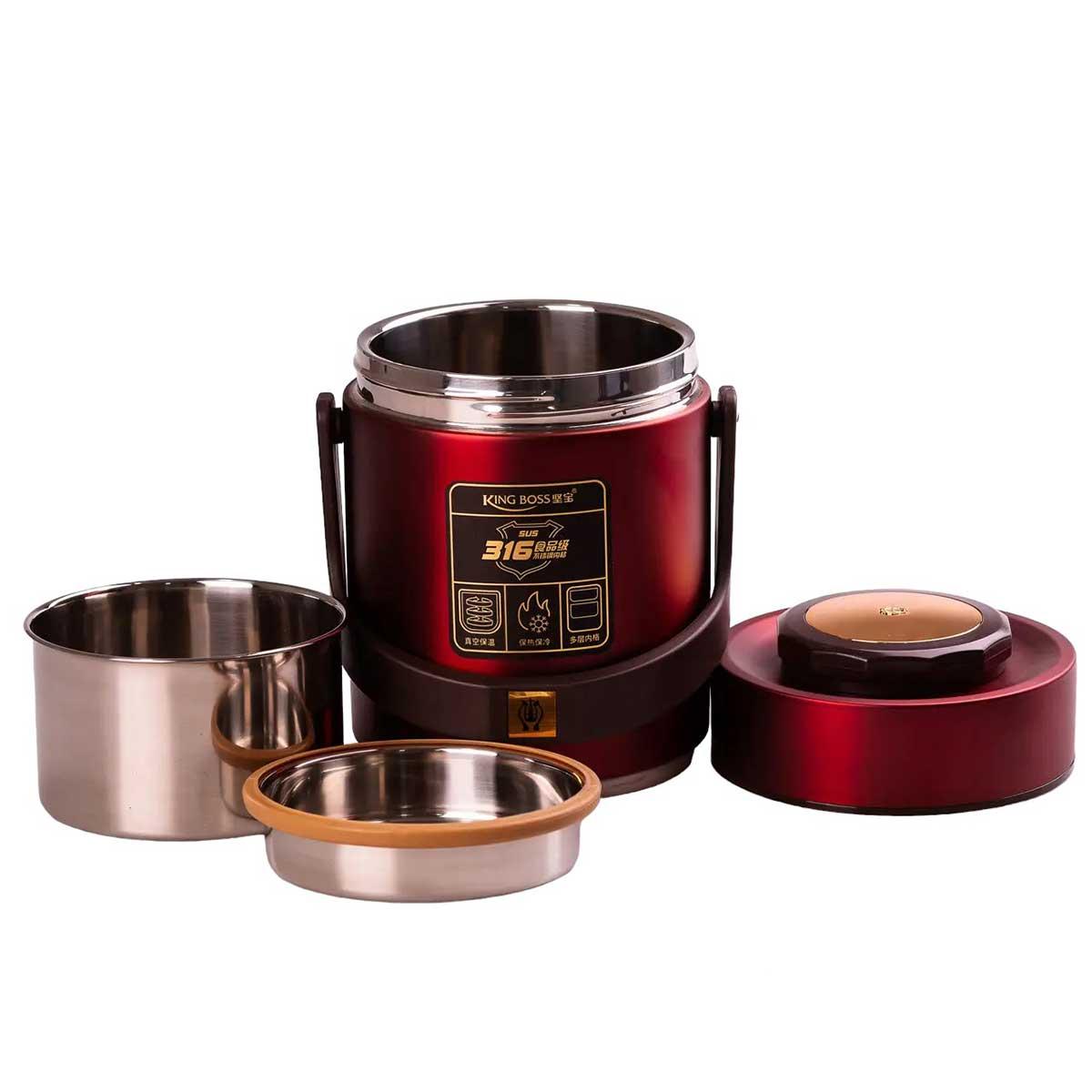 Термос для їжі з 2 контейнерами з нержавіючої сталі на 1.5 літра червоний HP156R