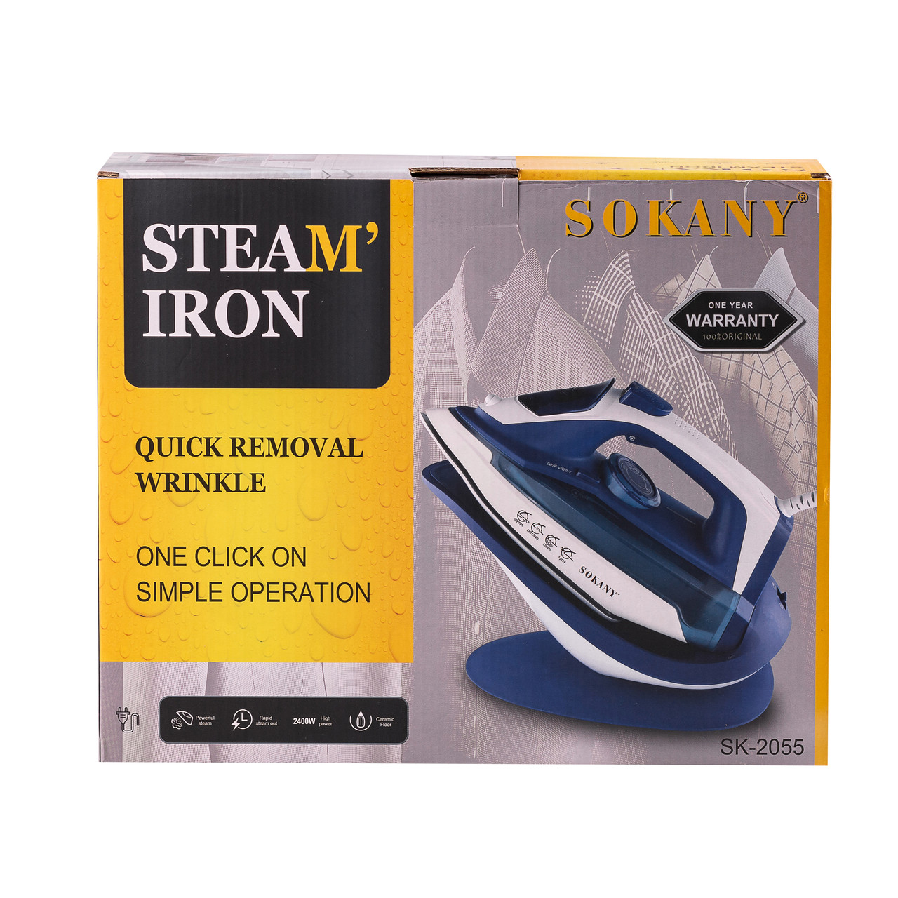 Праска бездротова парова Sokany SK-2055 2400 Вт з підставкою та керамічною підошвою з відпарюванням