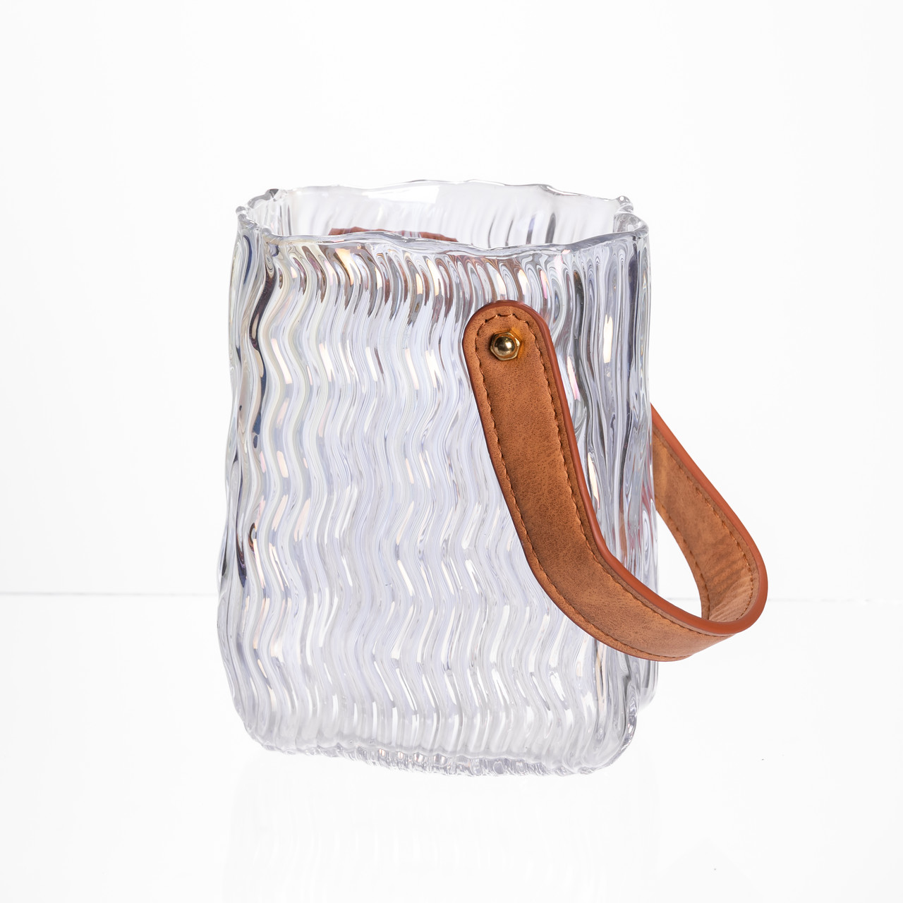 Ваза сумочка з ручкою 12×8.5×16 (см) декоративна скляна ваза для квітів 800 (мл) Прозорий HP-19-154-3