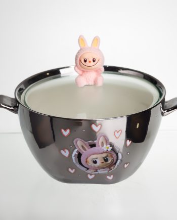 Бульйонниця порцелянова Labubu з кришкою та ручками 800 (мл) Ø15 (см) дитяча тарілка для супу та локшини Сріблястий з рожевим FM-34C