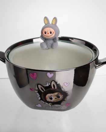 Бульйонниця порцелянова Labubu з кришкою та ручками 800 (мл) Ø15 (см) дитяча тарілка для супу та локшини Сріблястий з сірим FM-34A