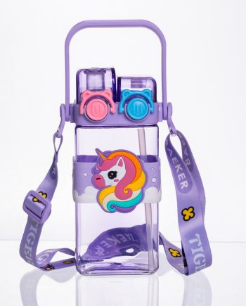 Пляшка для води дитяча з трубочкою 550 мл з ручкою та ремінцем 19 см Фіолетовий HP-18-3V