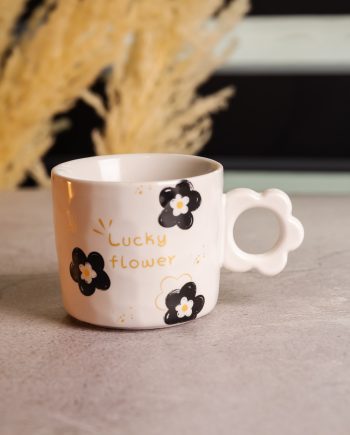 Чашка для чаю та кави порцелянова Lucky Flower 420 (мл) гарна оригінальна кружка на подарунок Біла FM-14D