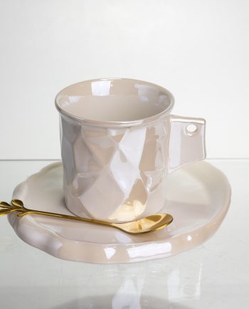 Чашка порцелянова для кави 200 (мл) з блюдцем і ложкою, гарна чашка в подарунок Білий FM-2B