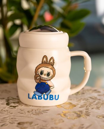 Чашка порцелянова з кришкою Labubu 400 (мл) подарункова кружка прикольна чашка для дітей на подарунок Білий з синім FM-54A