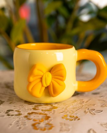 Кубок порцелянова з магнітом Бант 400 (мл) подарункова кружка прикольна чашка для дітей на подарунок Бежевий з жовтим FM-52A