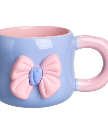 Кубок порцелянова з магнітом Бант 400 (мл) подарункова кружка прикольна чашка для дітей на подарунок Блакитний з рожевим FM-52D