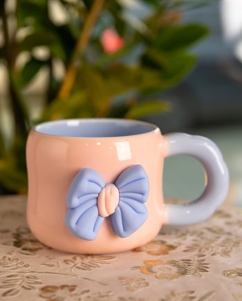 Кубок порцелянова з магнітом Бант 400 (мл) подарункова кружка прикольна чашка для дітей на подарунок Рожевий з блакитним FM-52C