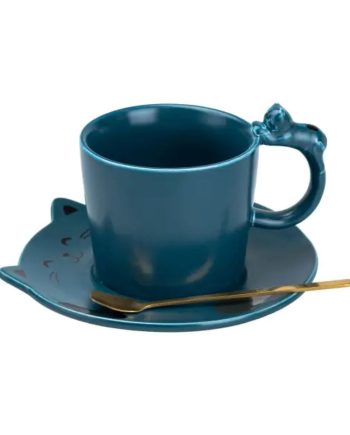 Чашка з блюдцем та ложкою порцелянова 250 мл Кошеня Синя HP7202BL