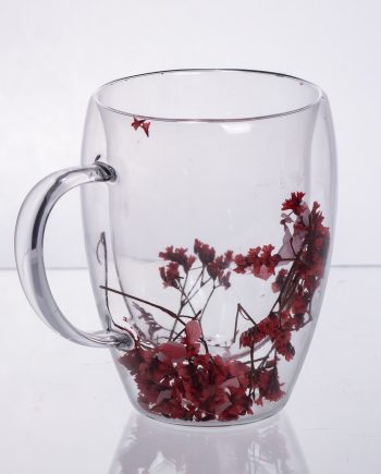 Чашки скляна з подвійними стінками з декором червоних сухоцвітів 350 мл 64486-41